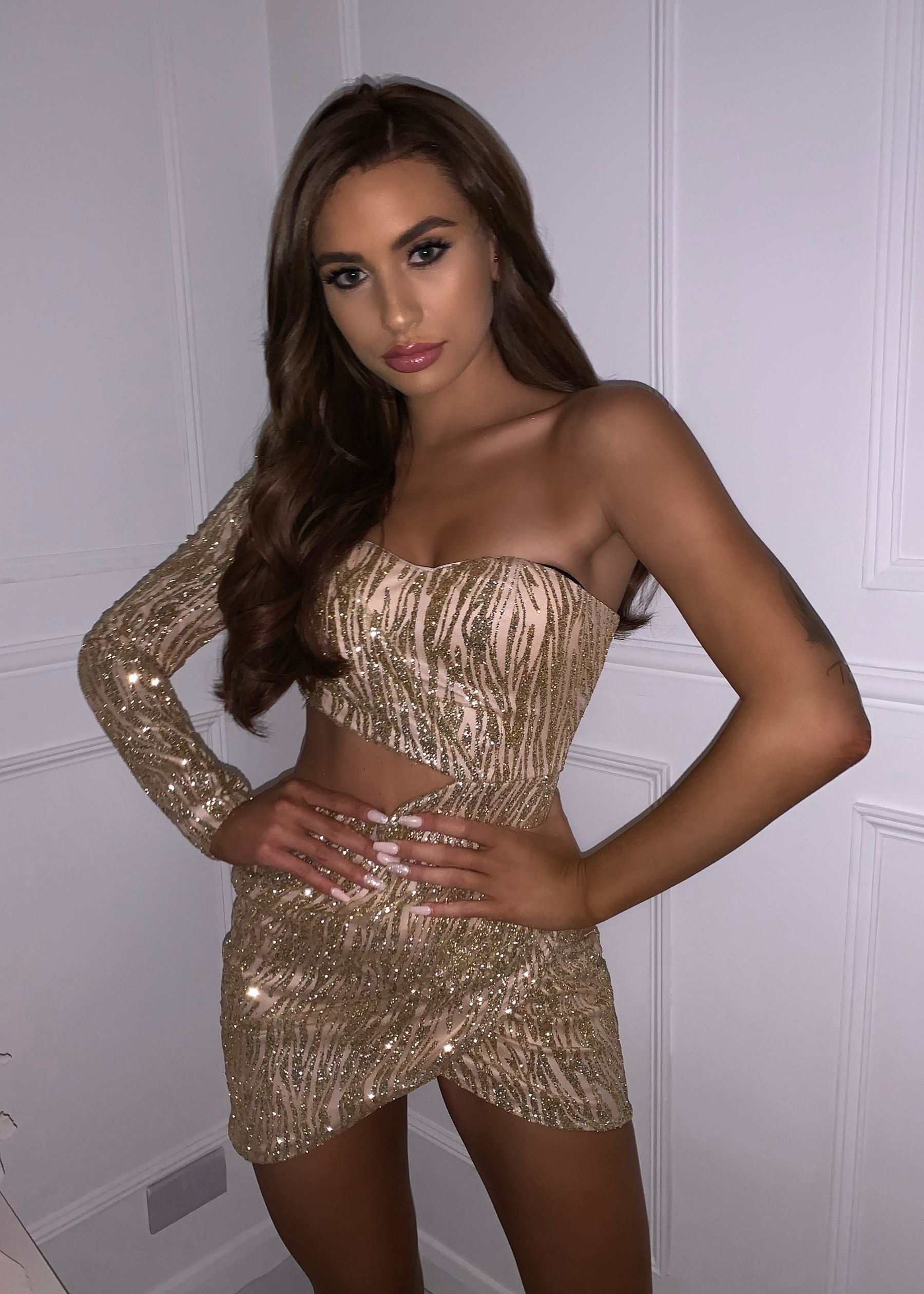Party In LA Glitter Sequin Dress - Gold ...